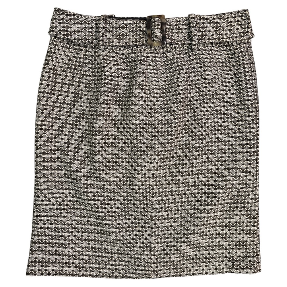 Ann Taylor Brown and Cream Geometric Wool Blend Belted Pencil Skirt Size 8 EUC